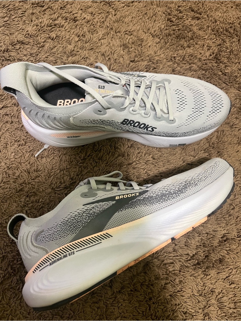 Brooks Women’s Adrenaline GTS Running Shoes — Light Gray with Peach Accents